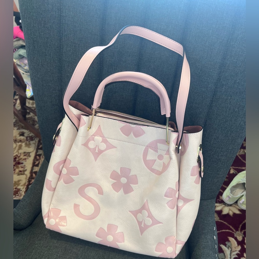 Pink Embossed Crossbody Bag - Faux Leather